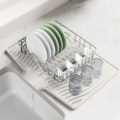 Silicone Dish Drainers Mat Non-Slip Dish Drying Tray for Kitchen Counter-Beige
