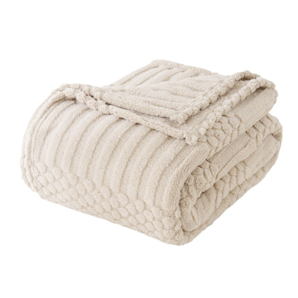 Soft Fluffy Fleece Throw Blanket for Sofa Couch Bed Living Room All Season Cozy-Beige