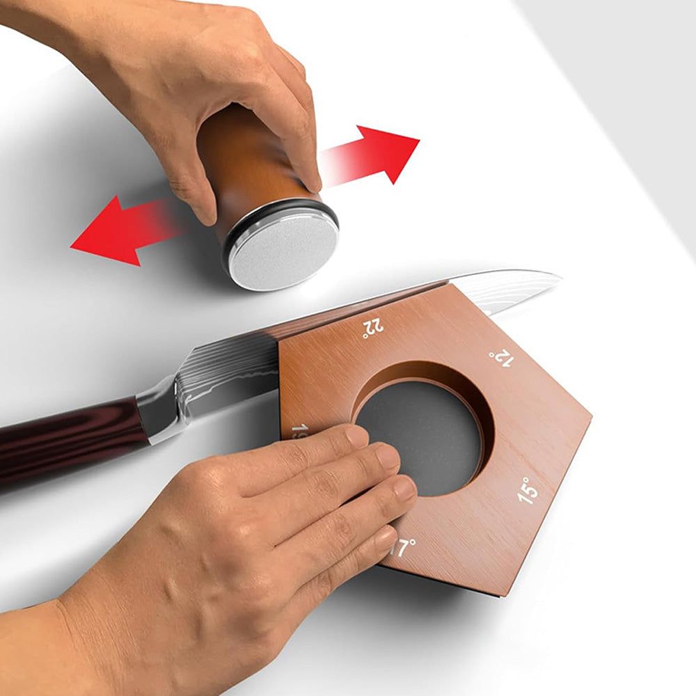 Rolling Knife Sharpener Kit with 6 Diamond Discs and Angle Guide Base - Brown Pentagon