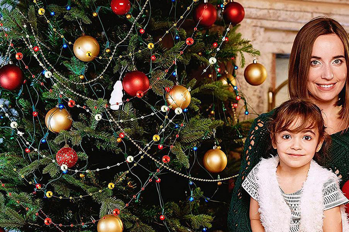 2Pcs DIY Decor Christmas Tree Artificial Pearls Chain Plastic Bead Roll String-Gold