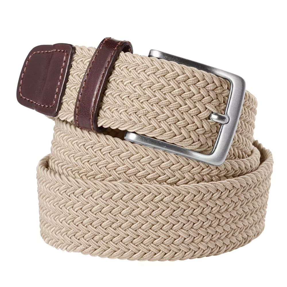 Elastic Braided Stretch Belt for Golf Pants Casual Shorts Jeans-Khaki