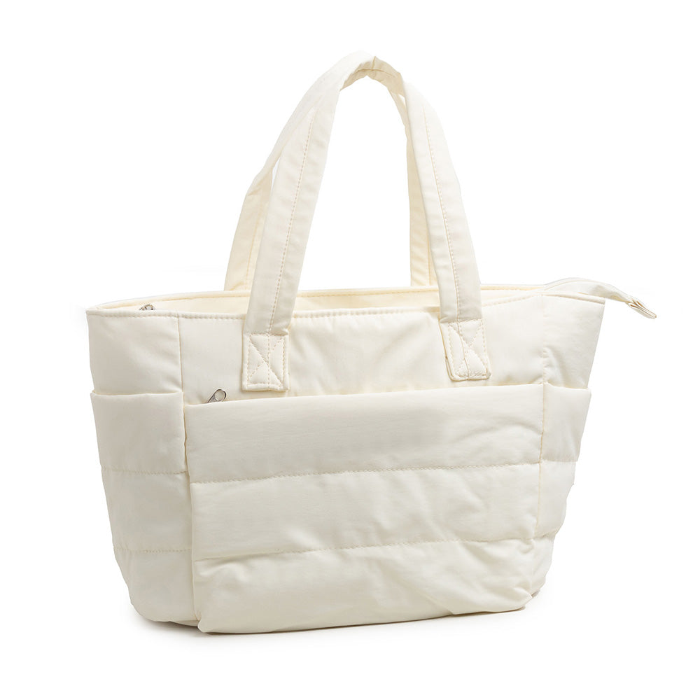 Puffer Tote Bag Quilted Puffy Handbag Lightweight Satchel Bag Beige