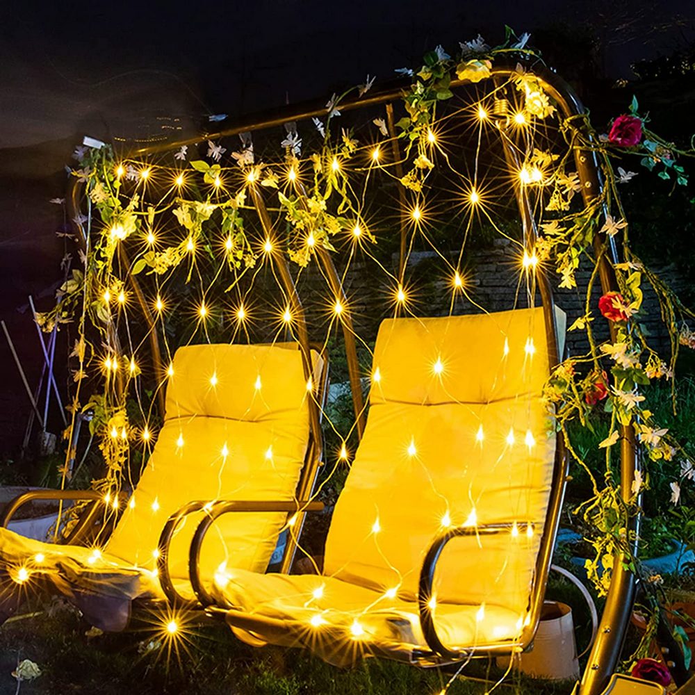 Net Lights Solar Power LED String Lights Christmas Mesh Light for Outdoor Bedroom Decoration-Yellow
