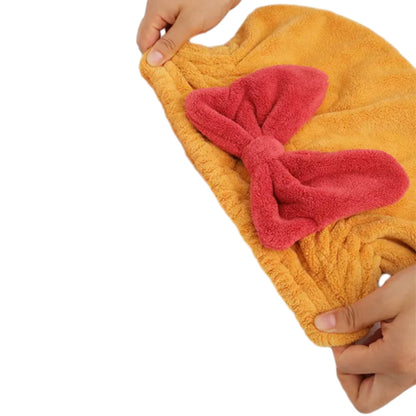 2Pcs Set Quick Absorbent Drying Hair Caps with Bow-Knot Hair Turban Wrap for Women Style 1