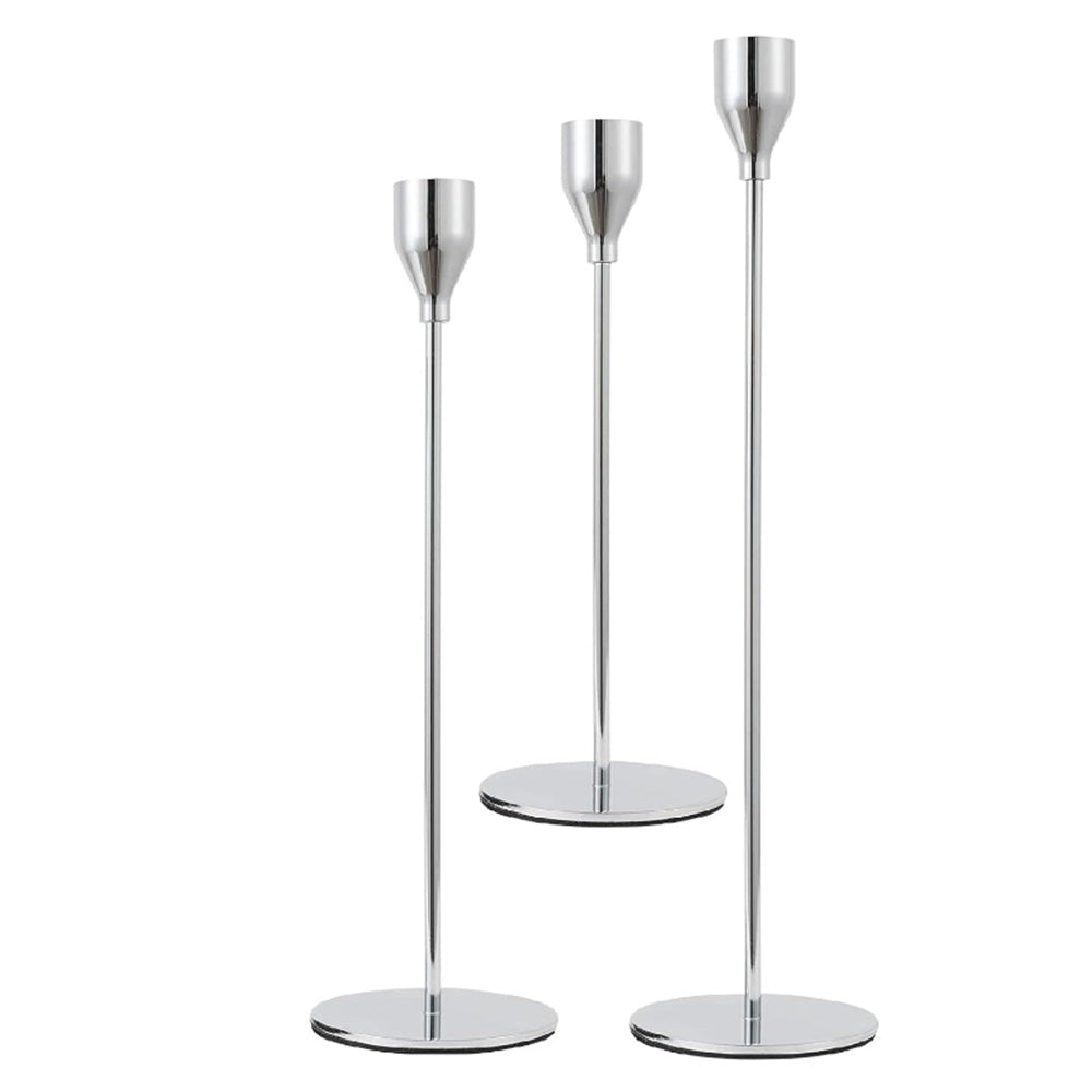 3Pcs Set Metal Candle Holders Taper Decorative Candlestick Holders for Wedding Dinning Party Silver