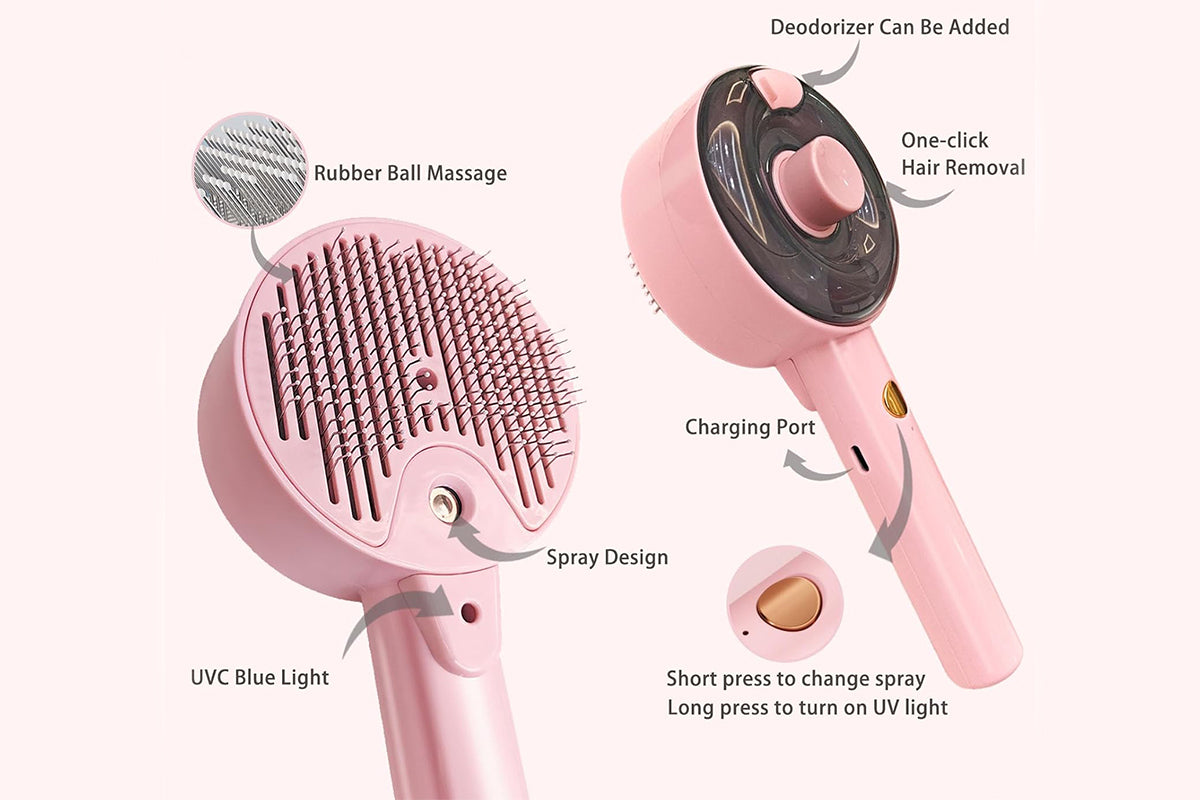 Cat Steam Brush Spray Comb UV Sterilization Cat Hair Crush for Long Short Hair Pets -White
