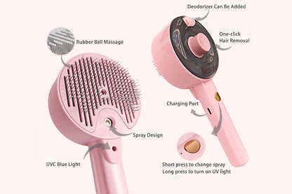Cat Steam Brush Spray Comb UV Sterilization Cat Hair Crush for Long Short Hair Pets -White