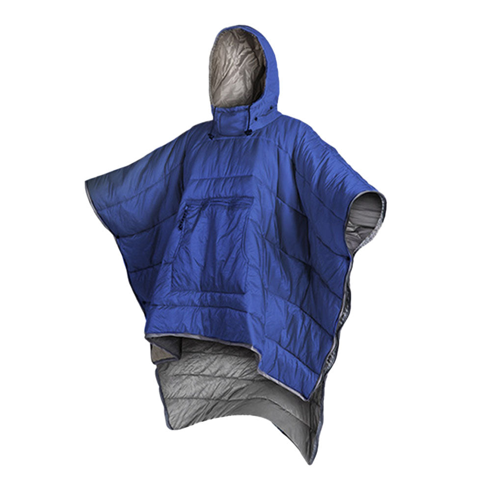 Camping Warm Cloak Cape Poncho Sleeping Bag Wearable Hooded Blanket for Hiking Fishing Outdoor Sport Dark Blue