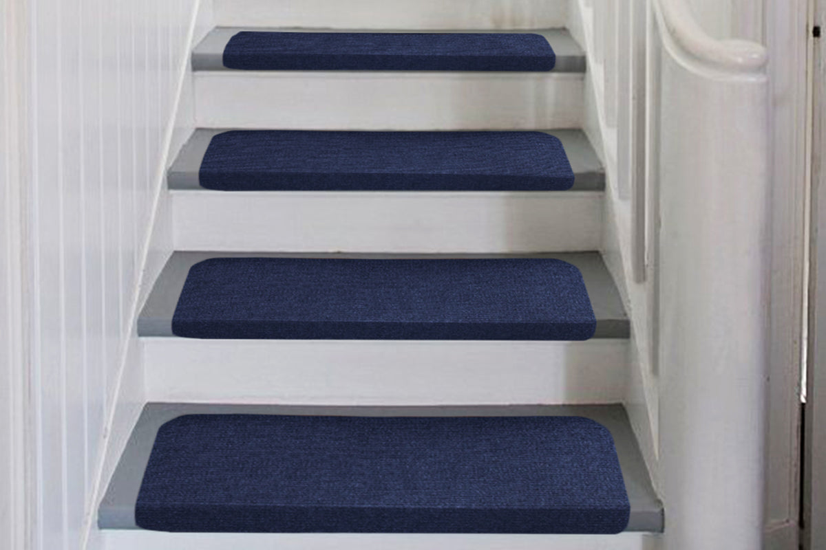 4Pcs Stairs Tread Mat Self-adhesive Cling Non Slip Wear-Resistant Carpet Mat-Navy Blue