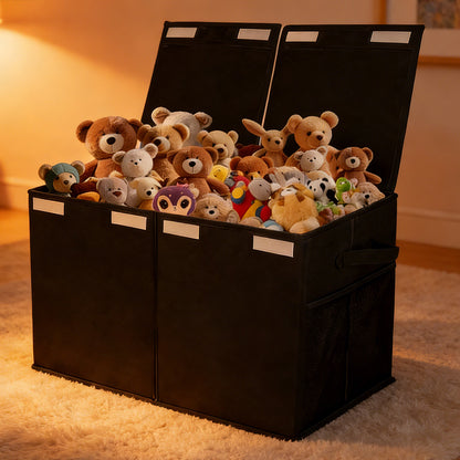 Foldable Toy Storage Organizer Box with Lid and Dividers-Black