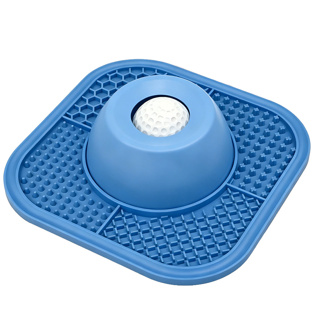 2 in 1 Dog Slow Feeder Bowl with Rolling Ball Lick Mat Non Slip Suction Cup-Blue
