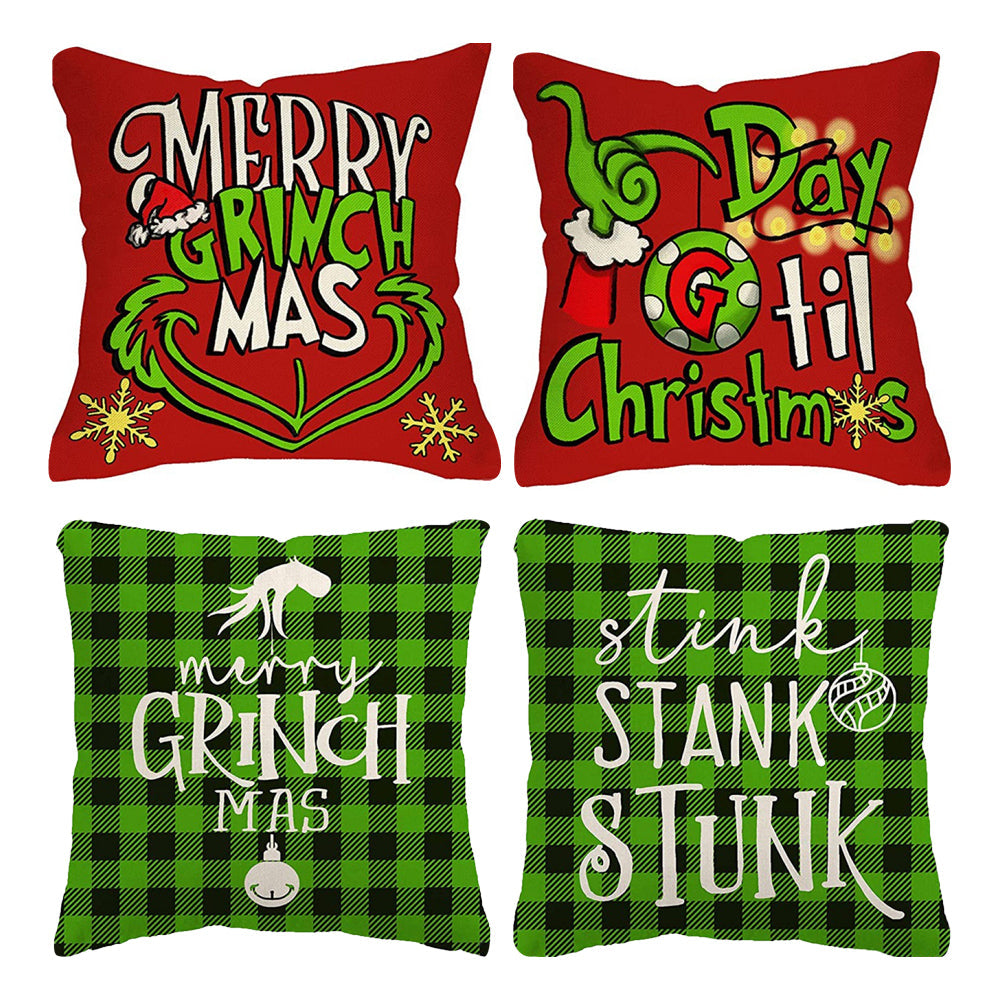 4Pcs Christmas Throw Pillow Case Cartoon Cushion Protector Cover Xmas Decor Style 2