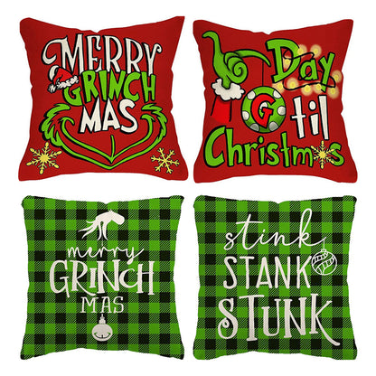 4Pcs Christmas Throw Pillow Case Cartoon Cushion Protector Cover Xmas Decor Style 2