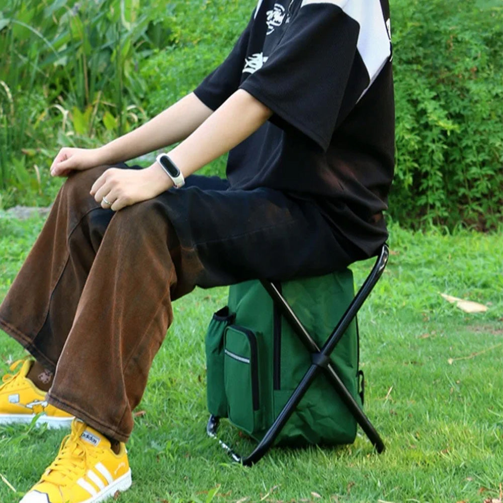 Portable Cooler Folding Stool Fishing Chair Multi-Function Outdoor Seat Green