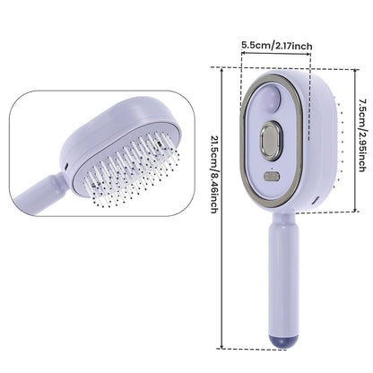 Electric Steam Hair Brush Mist Spray Cushion Comb for Smoothing Frizz-Purple