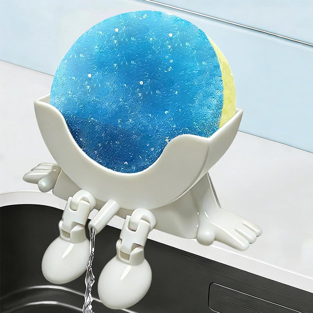 Smiley Face Sponge Holder Sink Drain Rack for Sink Edge-white
