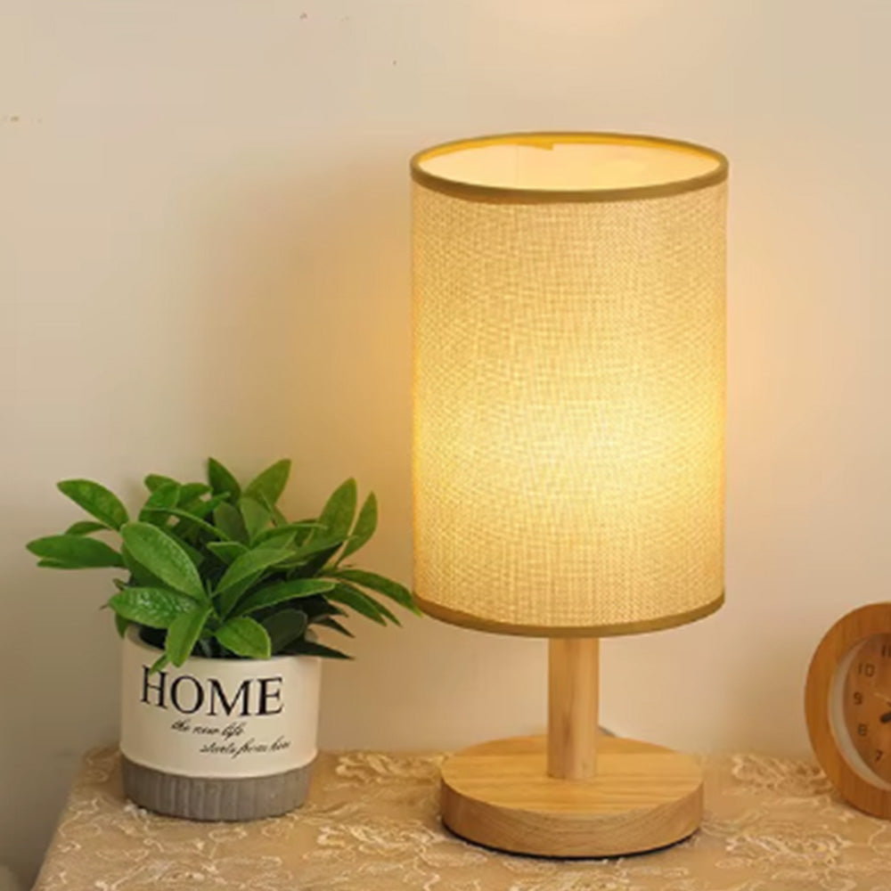 USB Powered Small Bedside Night Light Minimalist Table Lamp with Round Fabric Shade for Bedroom College Dorm Yellow