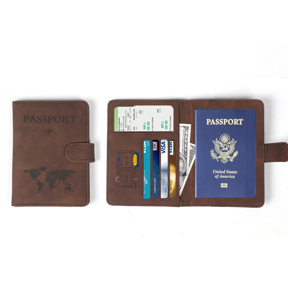 Passport Holder RFID Blocking Leather Cover Wallet With Magnetic Closure For Travel Essentials-Coffee