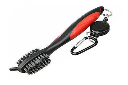 Dual Sided Golf Club Groove Cleaner Brush Tool with Retractable Carabiner -Red