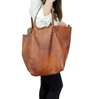 PU Leather Travel Tote Bag and Cosmetic Bag Set Large Handbag for Women Brown