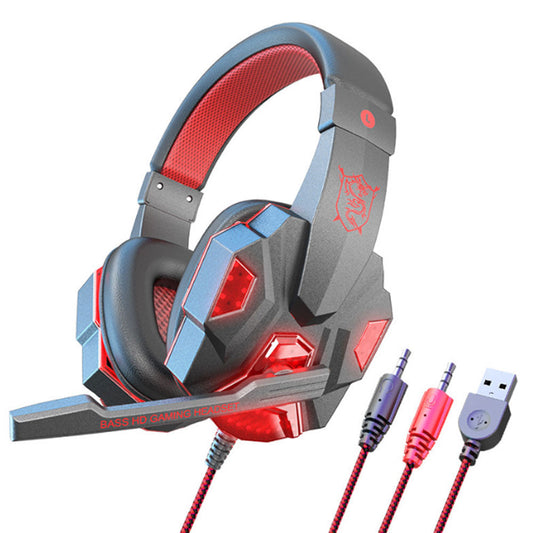 3.5mm Wired Gaming Headset with Mic LED Light Gaming Headphones for Laptop Computer Cellphone Red