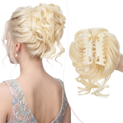 Wavy Bun Hairpiece Clip In Hair Extension Claw Clip Messy Fluffy Hair Piece - Gold