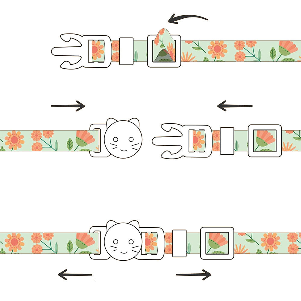 2 Piece Soft Cotton Adjustable Breakaway Cat Collars - Green and Orange