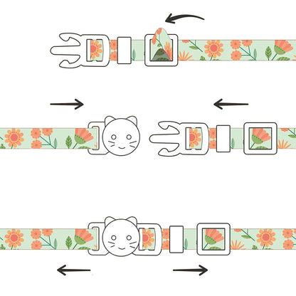 2 Piece Soft Cotton Adjustable Breakaway Cat Collars - Green and Orange