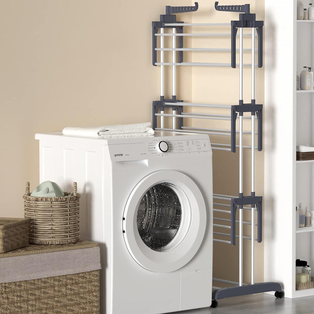 4-Tier Clothes Drying Rack Foldable Laundry Drying Rack with Wheels Gray