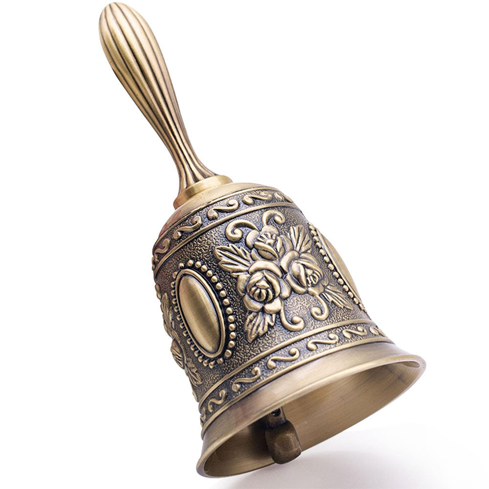 Vintage Hand Bell Retro Metal Dinner Bell with Rose Patter - Bronze