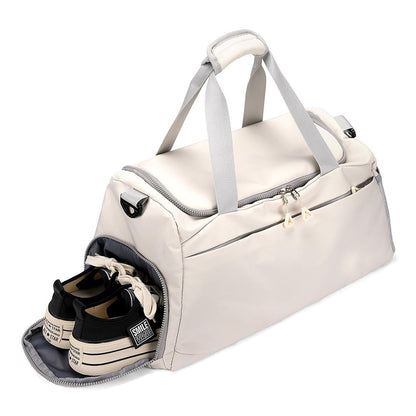Gym Duffle Bag Travel Weekender Bag with Shoe Compartment Beige