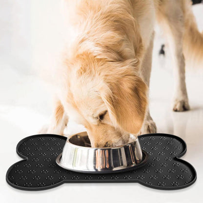Dog Food Mats for Floors Waterproof Silicone Dog Bowl Mat with Raised Edge Black