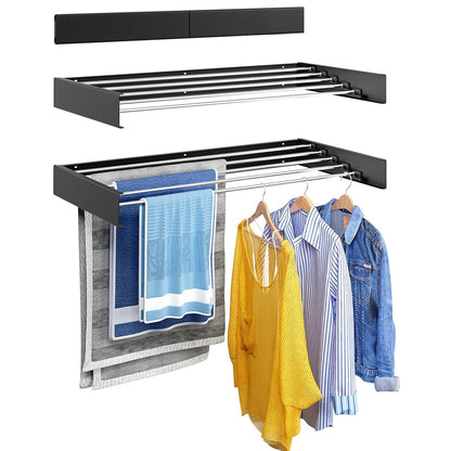 Wall Mounted Foldable Laundry Drying Rack Adjustable Clothes Drying Rack Black