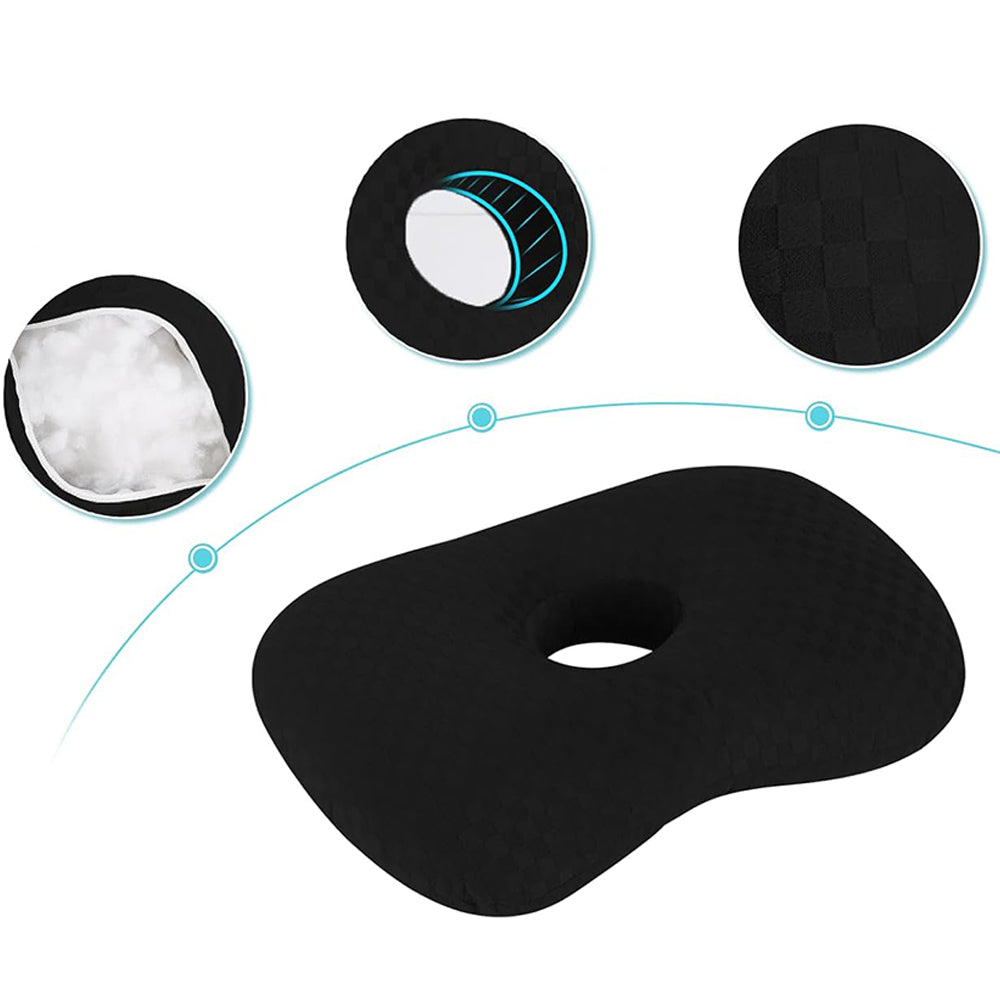Ear Pillow for Side Sleepers with Hole-Black