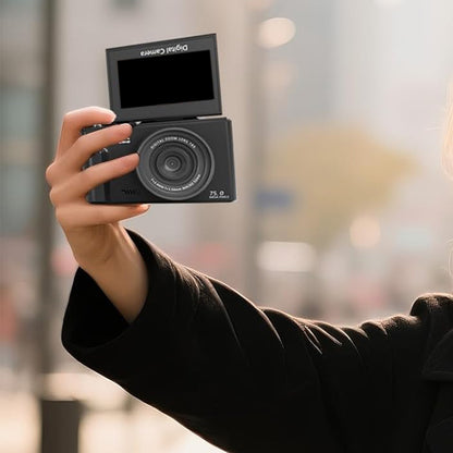 5K Digital Camera with 180-degree Flip Screen Autofoucs Vlogging Camera for YouTube -Black