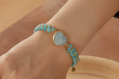 Handmade Natural Stone Beaded Bracelet Adjustable Woven Bangle for Jewelry-Sky