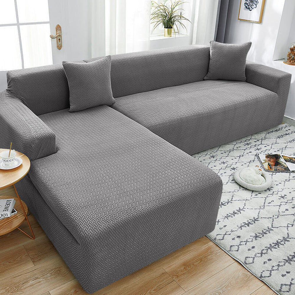 Elastic Full-Cover T-Shaped Jacquard Universal Sofa Slipcover for 1-4 Seater-Grey