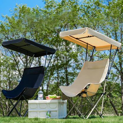 Camping Chair with Canopy Folding Outdoor Chair -Black