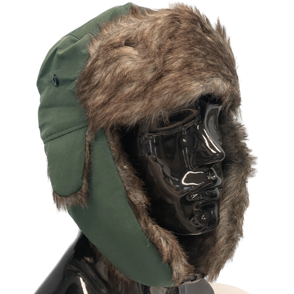 Trapper Hat with Warm Faux Fur ââ‚?Russian Bomber Pilot Winter Hat Dark Green