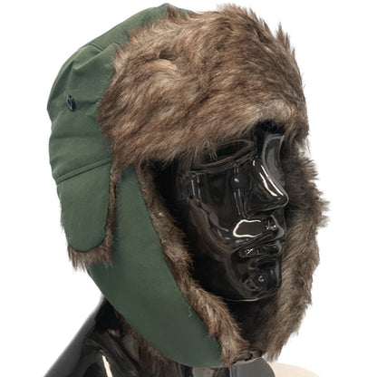 Trapper Hat with Warm Faux Fur ââ‚?Russian Bomber Pilot Winter Hat Dark Green