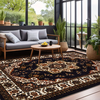 Crystal Velvet Vintage Boho Rug Non-Slip Floor Carpet for Bedroom Dining Room-Brown