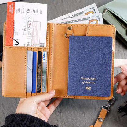 RFID Blocking Passport Wallet Travel Passport Card Case with Airtag Holder Brown