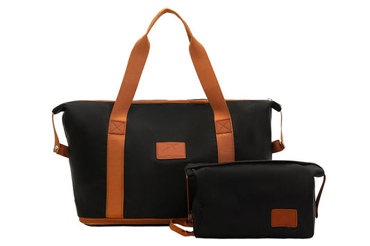 2Pcs Expandable Overnight Travel Duffel Bag Set Weekender Bag with Toiletry Bags -Black