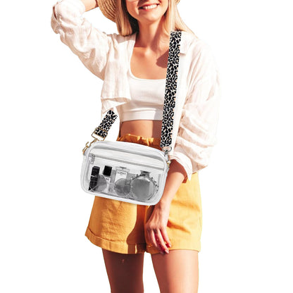 Clear Crossbody Bag Sling Purse Makeup Storage Bag Concert Messenger Bag with Removable Strap White