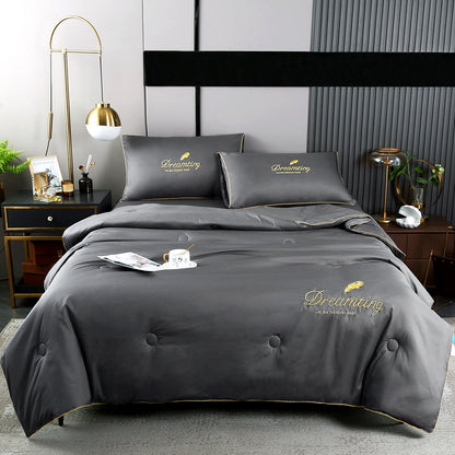4Pieces Set Summer Cool Feeling Bedding Set Air Conditioning Comfy Comforter Pillowcase Bed Sheet Dark Grey