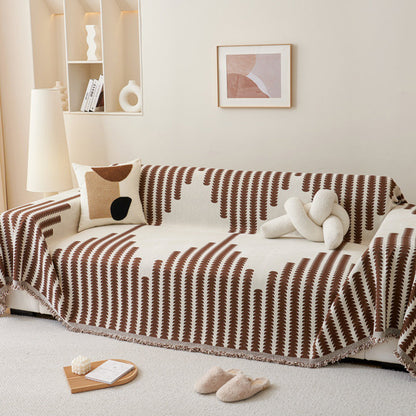 Reversible Sofa Couch Cover Boho Chenille Blanket Coffee