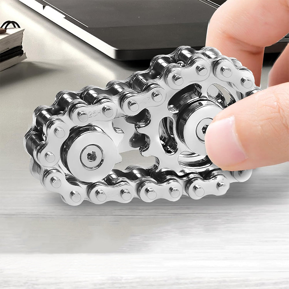 Bike Chain Fidget Toy Metal Spinner Stress Relief Focus Aid Silver