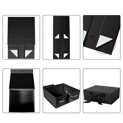Luxury Foldable Gift Box with Easy Attached Lid and Ribbon - Black