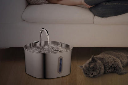 USB 2.2L Stainless Steel Pet Water Fountain - Long Window