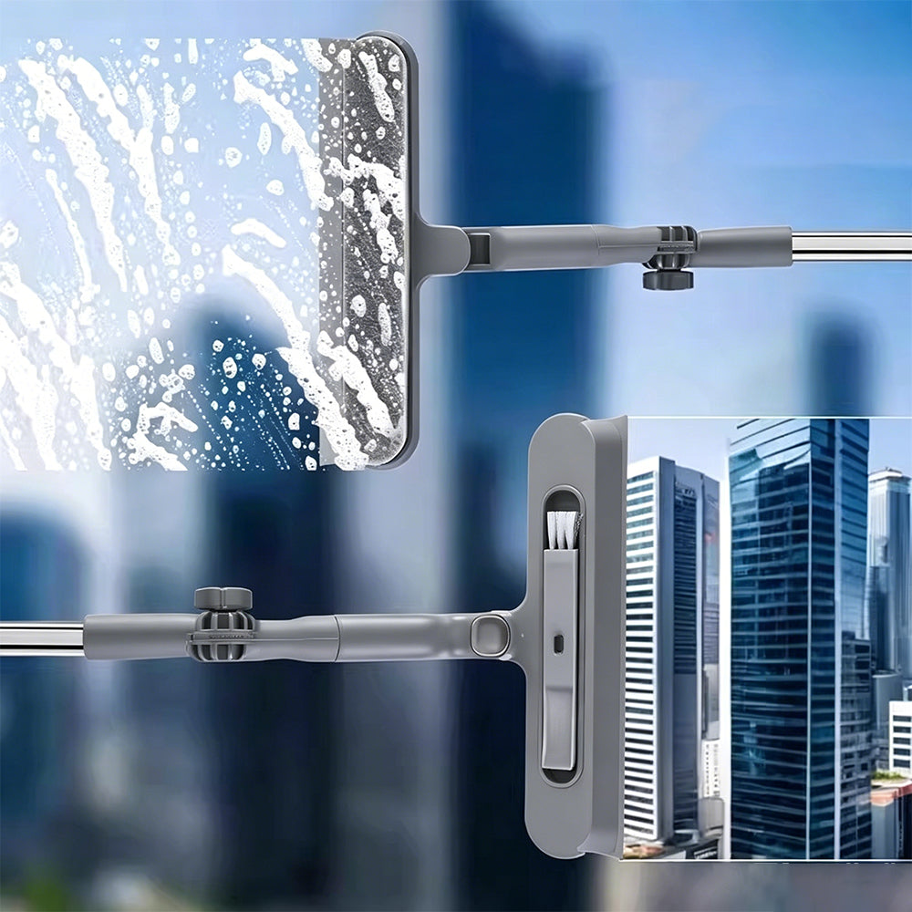 Telescopic Window Cleaner Tool with Squeegee and Scrubber-White
